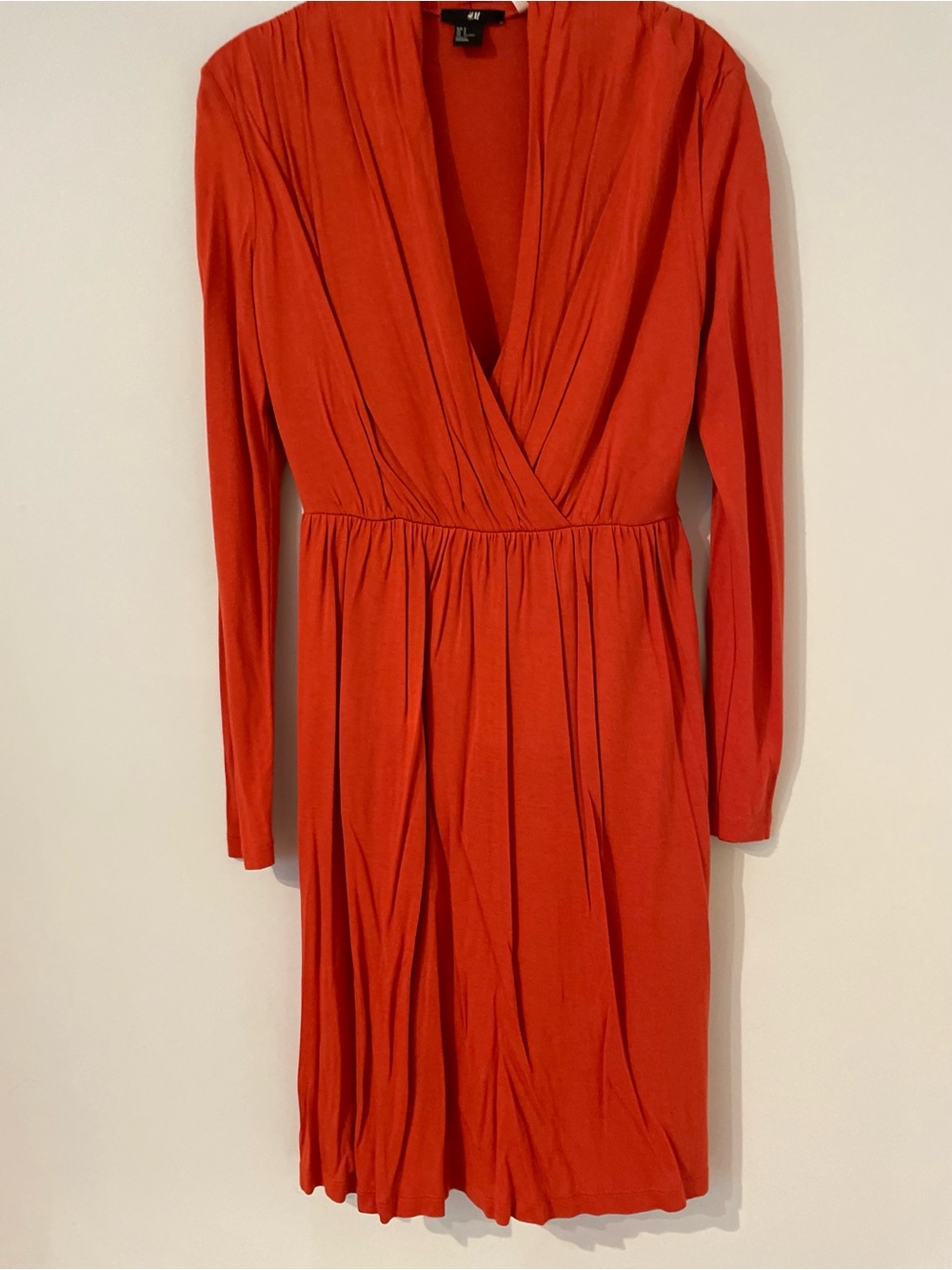 H&M Orange-Red Long Sleeve Wrap-Style Dress